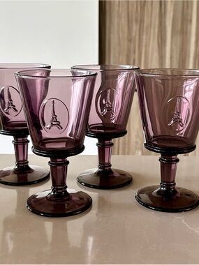 La Rochère French Glass Goblet with Eiffel Tower design - Set of 4